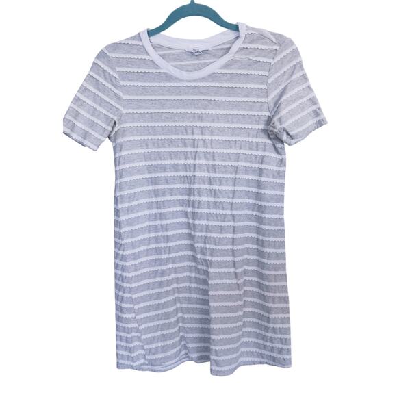 BCBGeneration Gray Scallop Striped Shirt Dress Sleeveless Small Preppy Academia - Picture 2 of 5